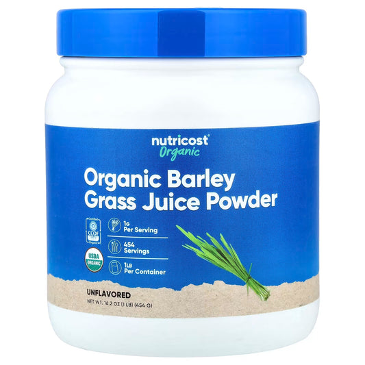 Nutricost Organic Barley Grass Juice Powder 1 lb (454g) – Unflavored, USDA Organic Superfood Supplement