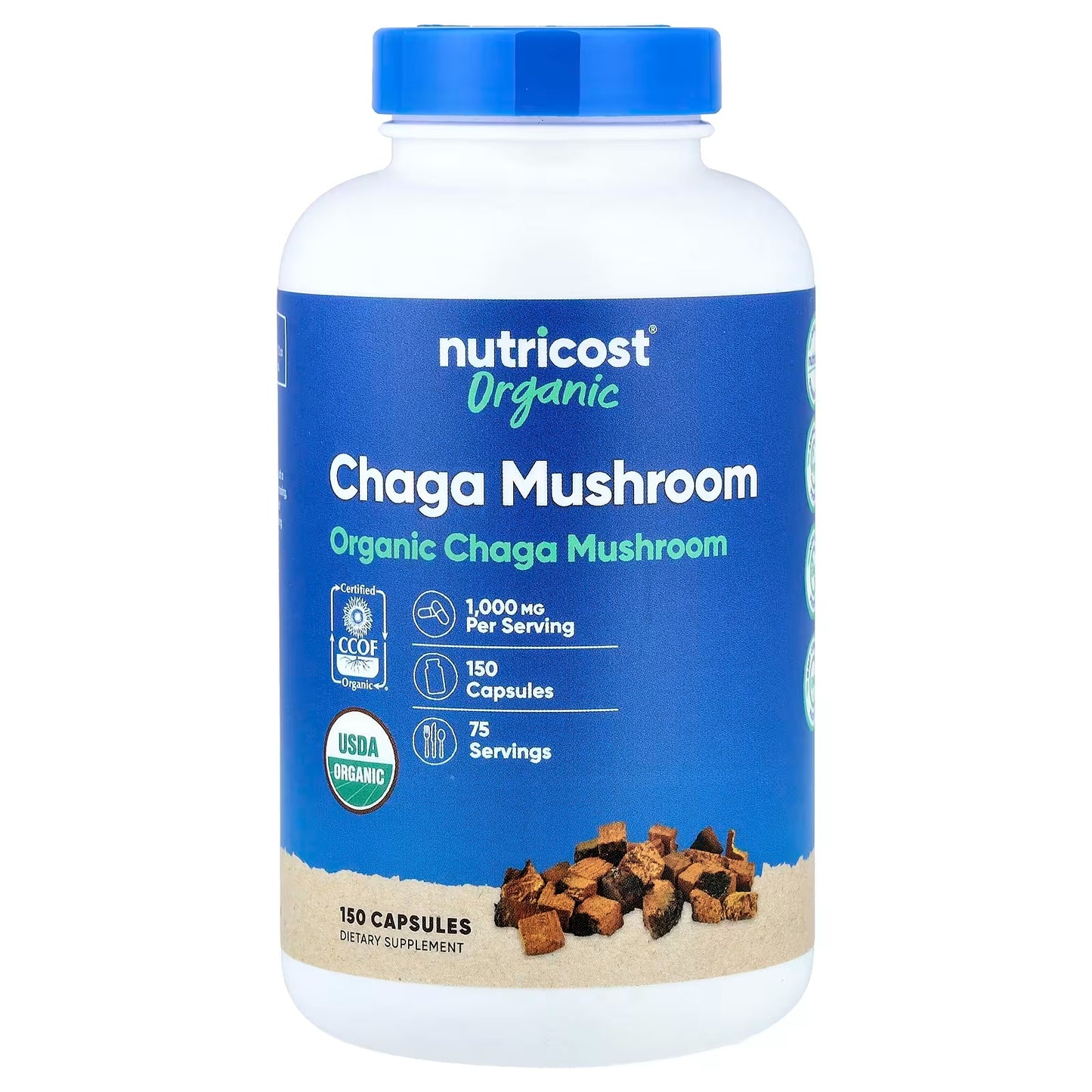 Nutricost Organic Chaga Mushroom 1000mg – 150 Capsules, Gluten-Free Functional Mushroom Supplement