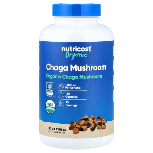 Nutricost Organic Chaga Mushroom 1000mg – 150 Capsules, Gluten-Free Functional Mushroom Supplement