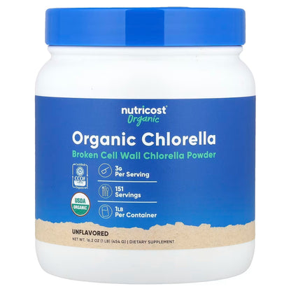 Nutricost Organic Chlorella Powder 1 lb (454g) – 3g Per Serving, Organic Superfood Supplement