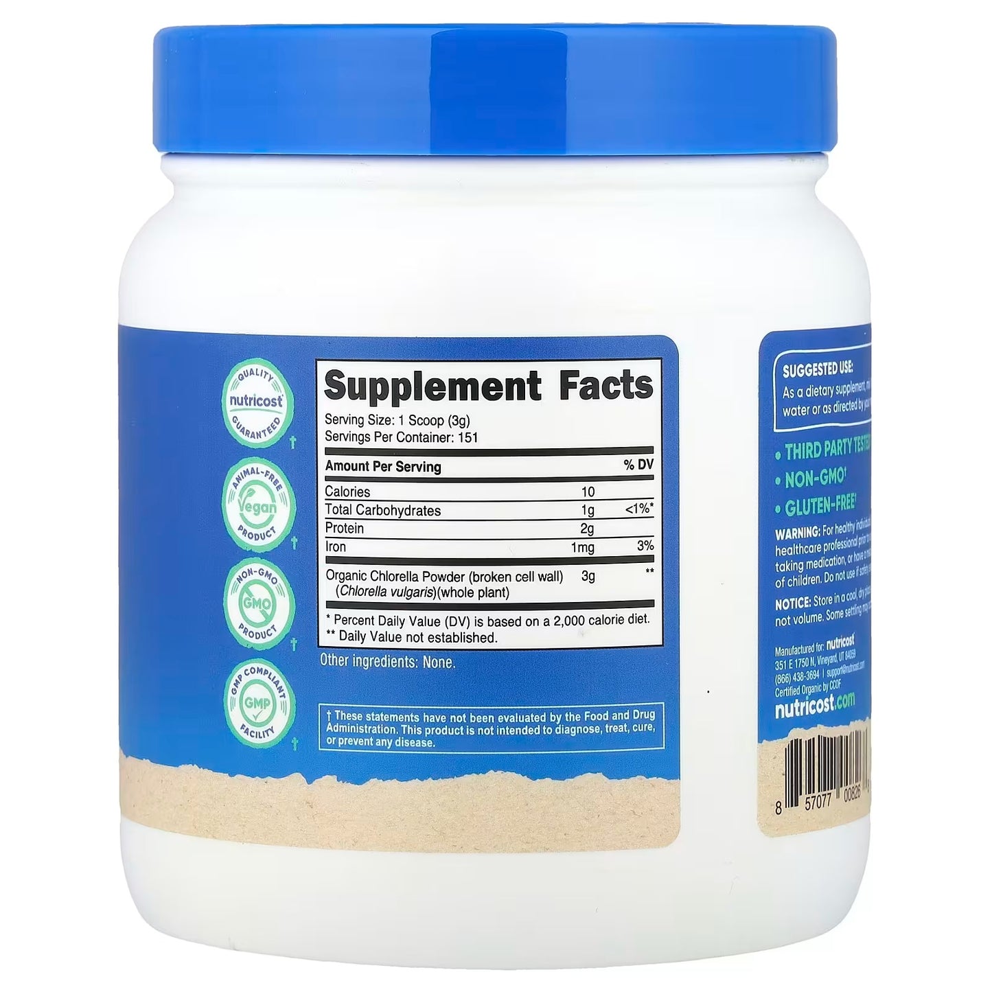 Nutricost Organic Chlorella Powder 1 lb (454g) – 3g Per Serving, Organic Superfood Supplement