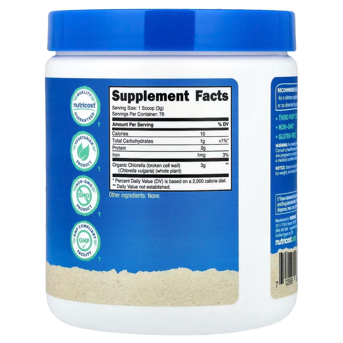 Nutricost Organic Chlorella Powder 8oz – 3000mg, Plant-Based Algae Superfood Supplement