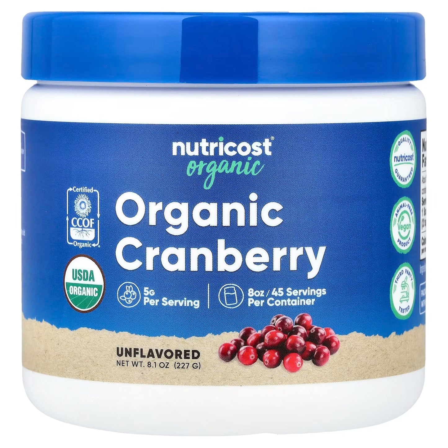 Nutricost Organic Cranberry Powder 8oz (227g) – 5g Per Serving, Gluten-Free Superfood Supplement