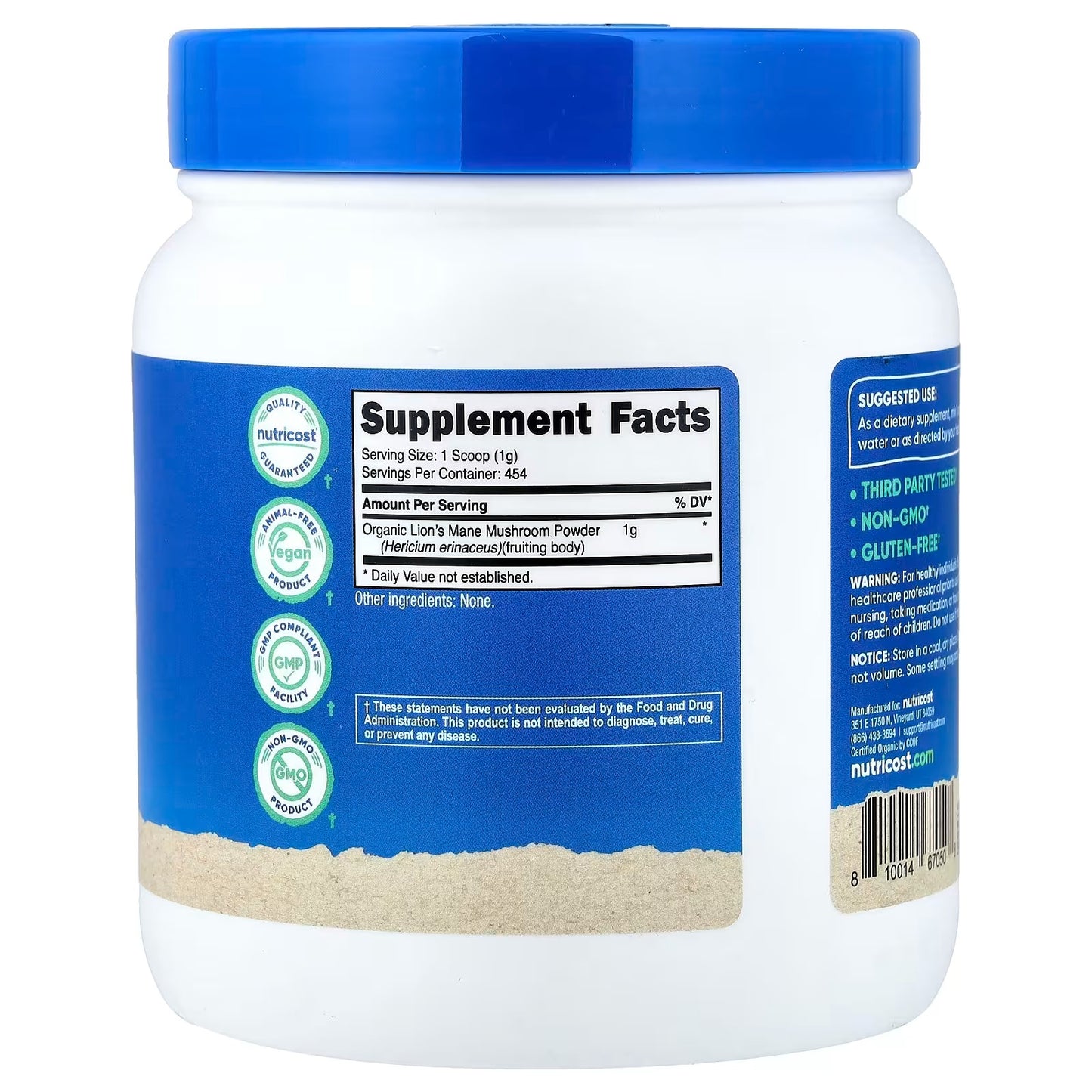 Nutricost Organic Lion’s Mane Mushroom Powder 1 lb (454g) – USDA Certified Organic Functional Mushroom Supplement