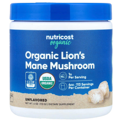 Nutricost Organic Lion’s Mane Mushroom Powder 4 oz (113g) – USDA Certified Organic