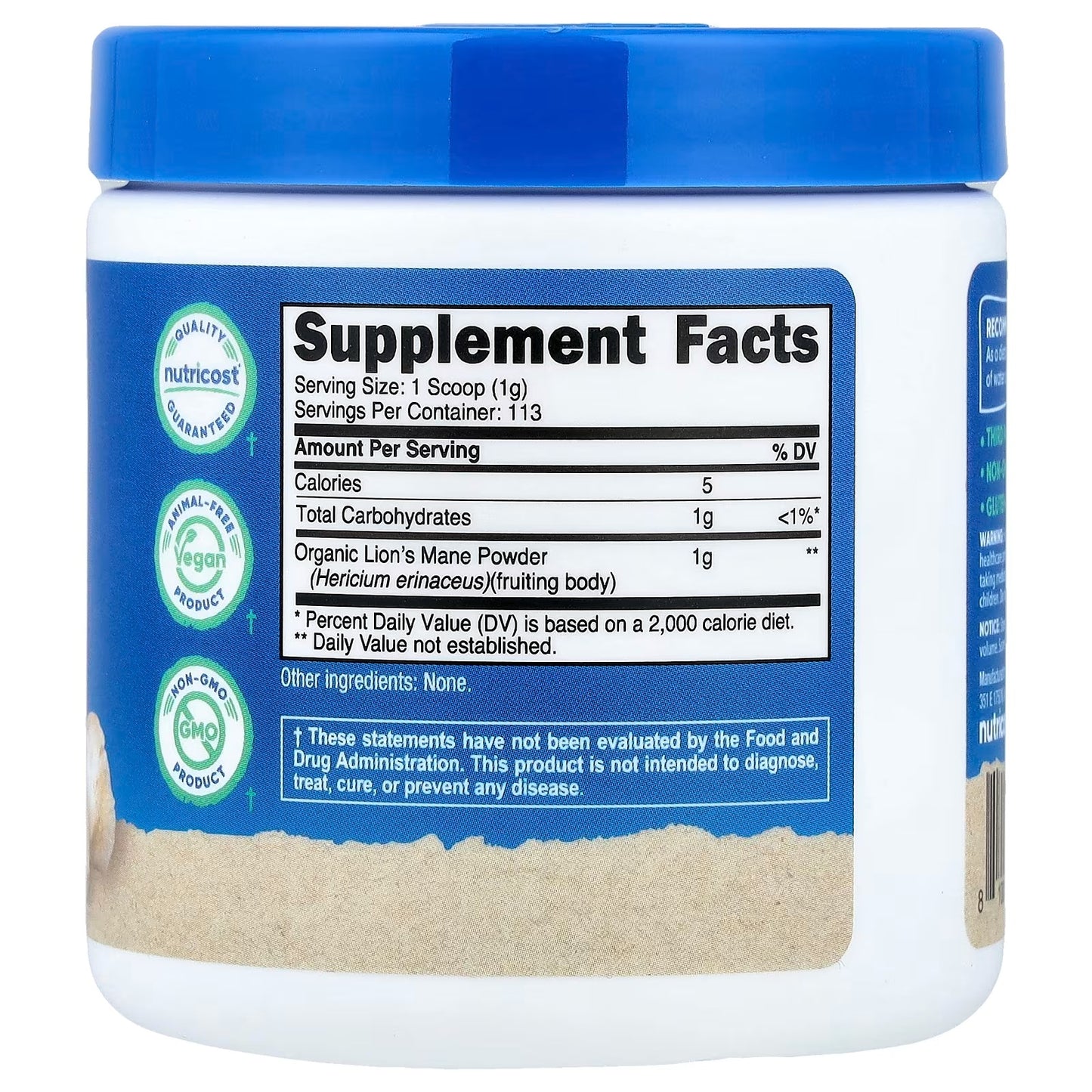 Nutricost Organic Lion’s Mane Mushroom Powder 4 oz (113g) – USDA Certified Organic