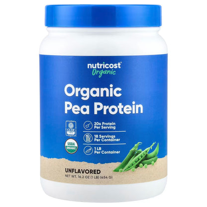 Nutricost Organic Pea Protein Powder 1 lb (454g) – Unflavored Plant-Based Protein Supplement