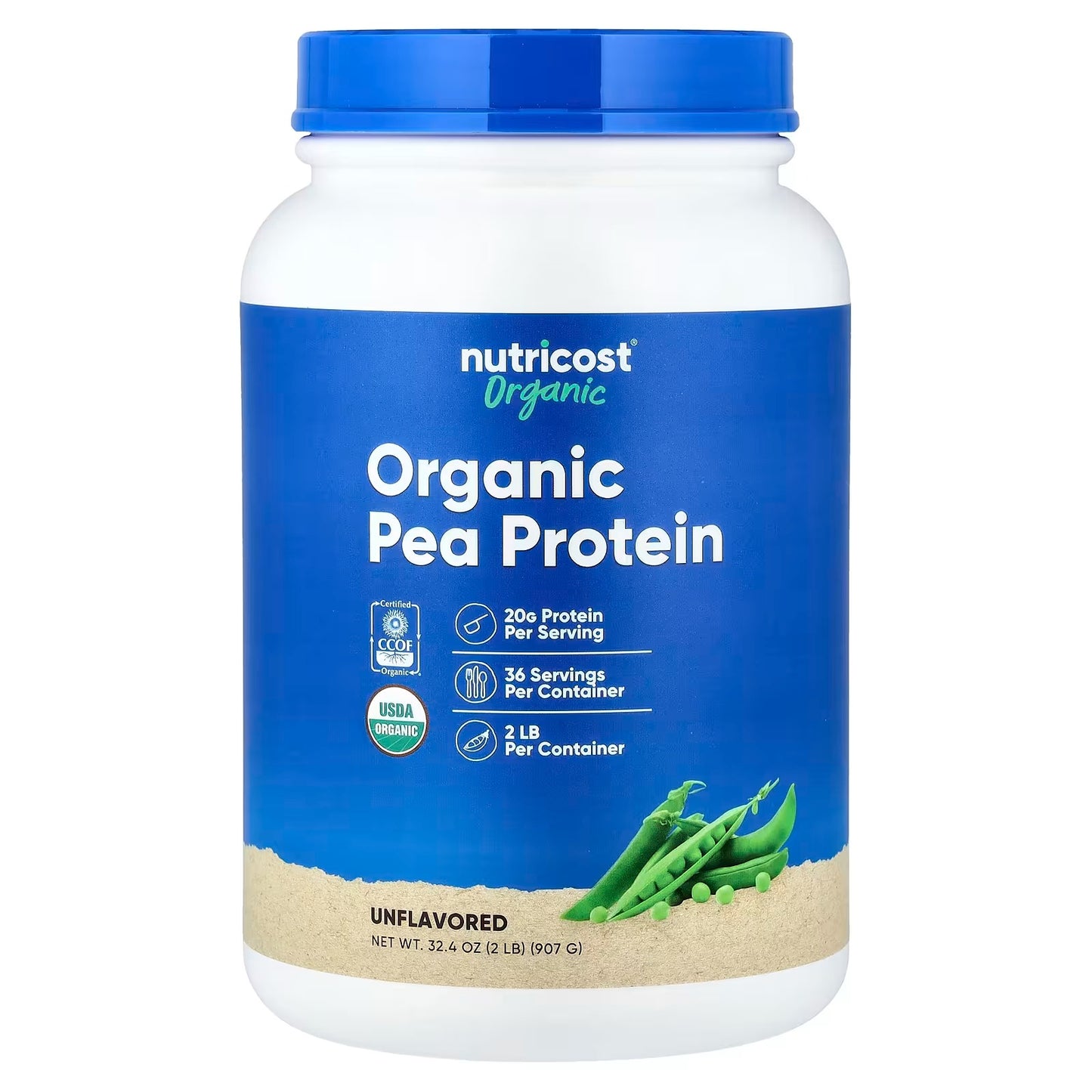 Nutricost Organic Pea Protein Isolate Powder 2 lbs (907g) – Unflavored Plant-Based Protein