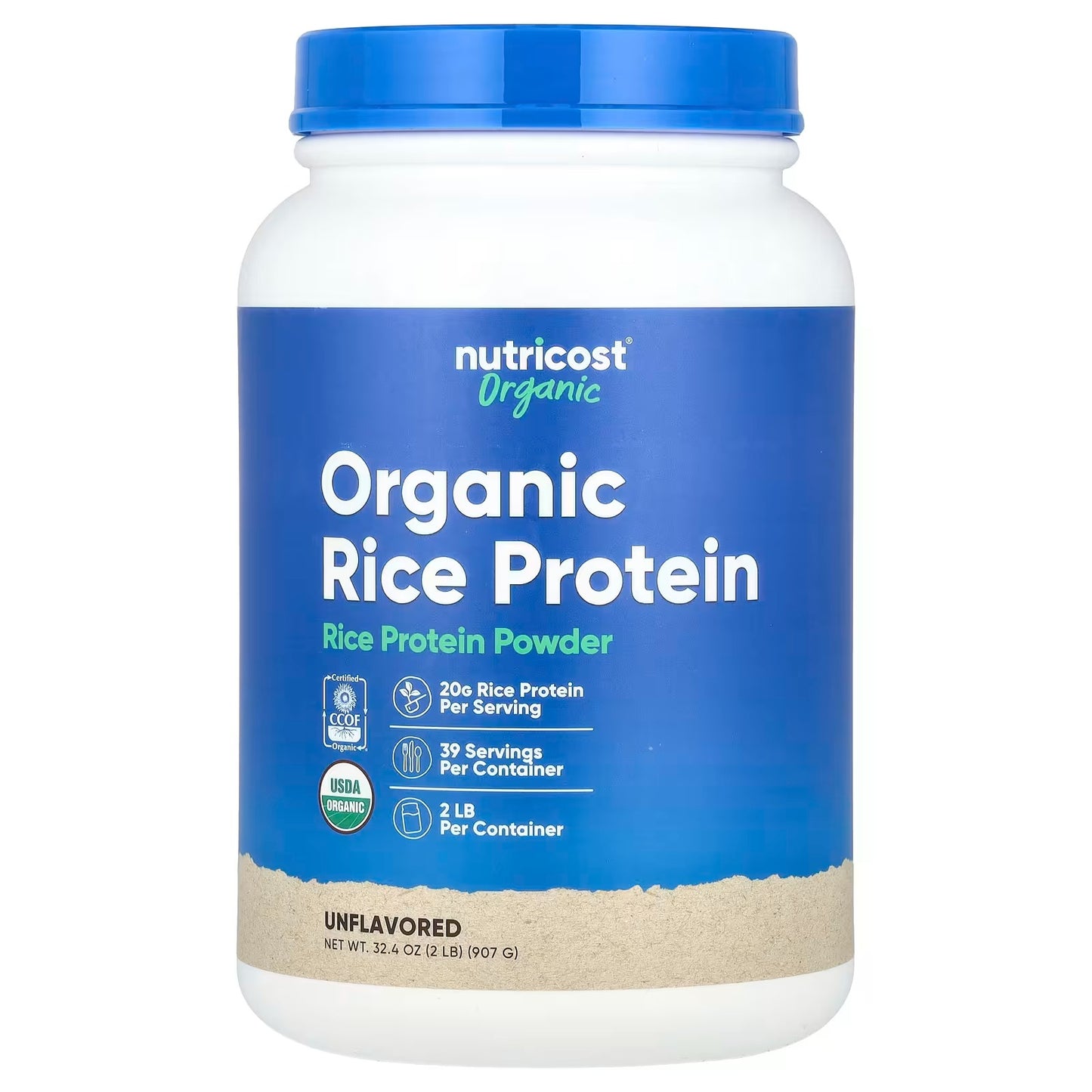 Nutricost Organic Rice Protein Powder 2 lbs (907g) – Brown Rice Protein, Gluten-Free Plant-Based Supplement