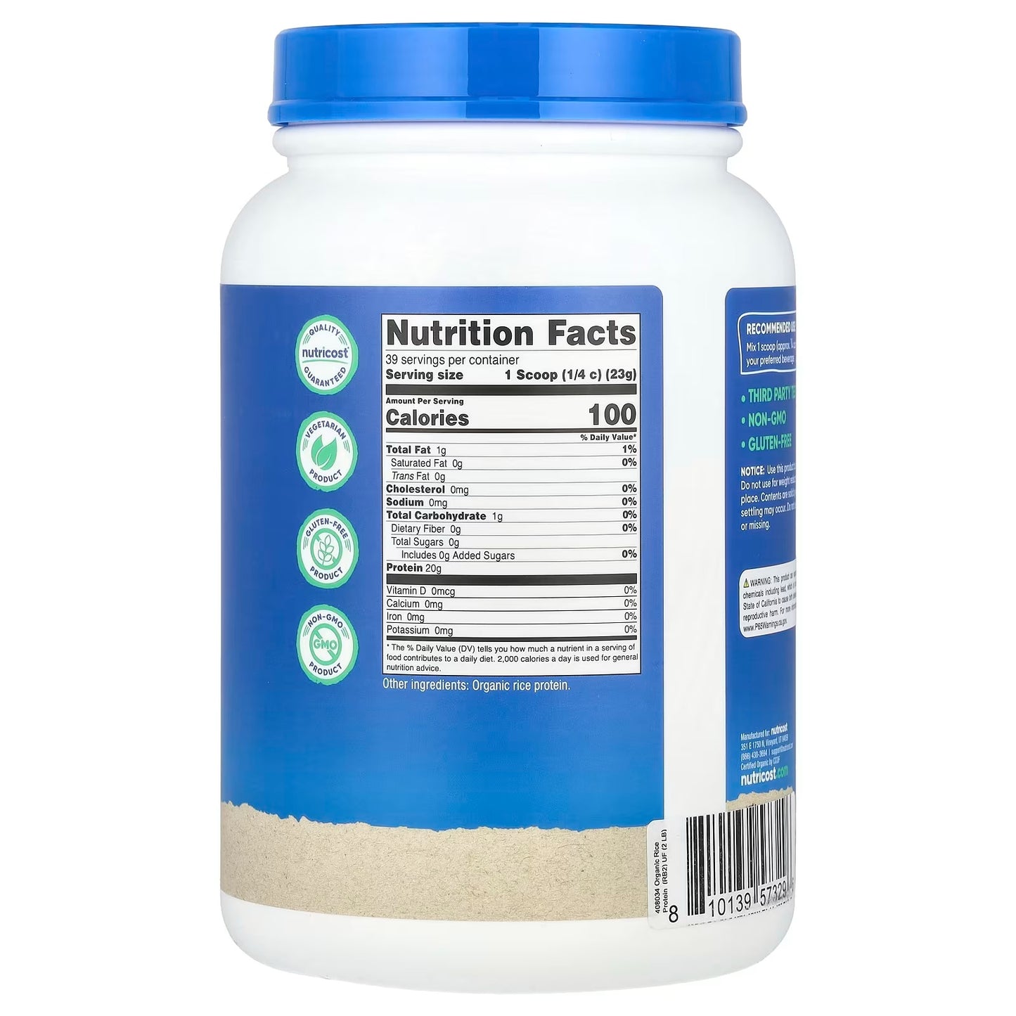Nutricost Organic Rice Protein Powder 2 lbs (907g) – Brown Rice Protein, Gluten-Free Plant-Based Supplement