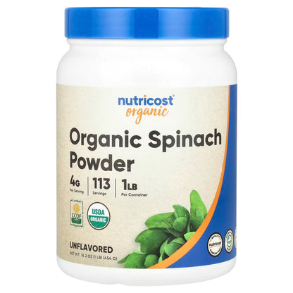Nutricost Organic Spinach Powder 1 lb (454g) – Certified Organic, Pure & Gluten-Free Greens Powder