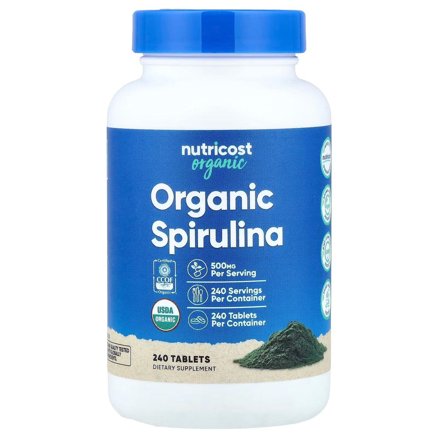 Nutricost Organic Spirulina 500mg – 240 Tablets, Gluten-Free & Non-GMO Superfood Supplement