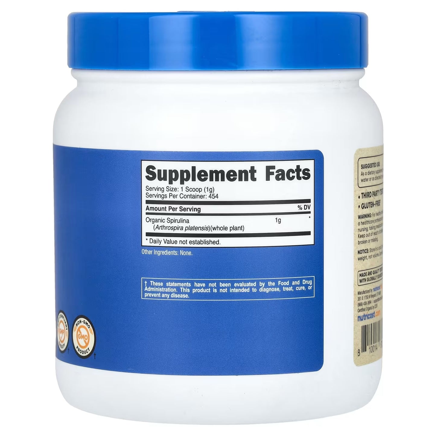 Nutricost Organic Spirulina Powder 1 lb (454g) – Pure Vegan Superfood Supplement