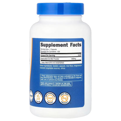 Nutricost Ox Bile 500mg – 120 Capsules, Gluten-Free & GMO-Free Digestive Supplement