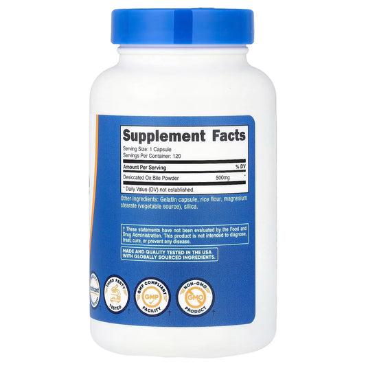 Nutricost Ox Bile 500mg – 120 Capsules, Gluten-Free & GMO-Free Digestive Supplement