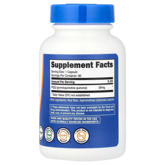 Nutricost PQQ 20mg (Pyrroloquinoline Quinone) – 60 Vegetarian Capsules, GMO-Free & Gluten-Free