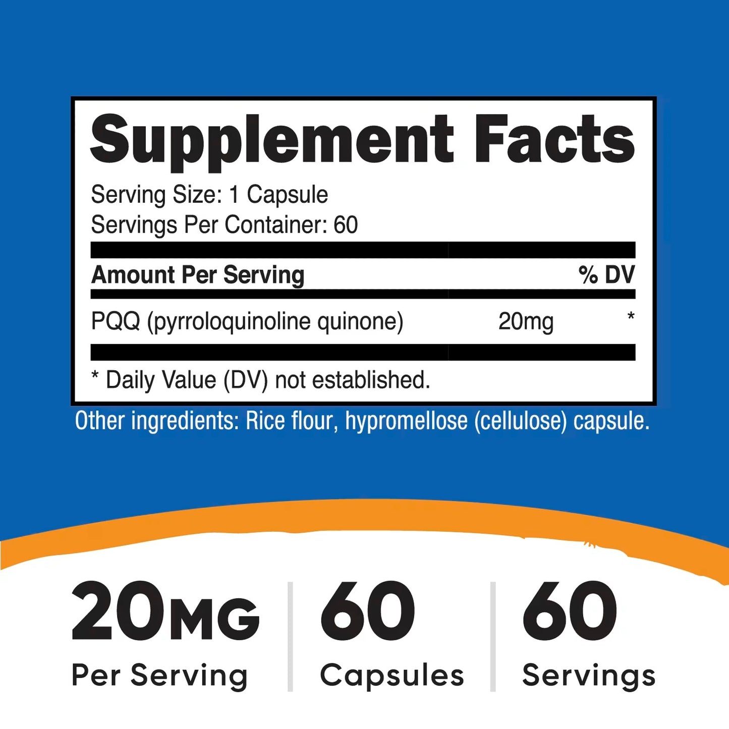 Nutricost PQQ 20mg (Pyrroloquinoline Quinone) – 60 Vegetarian Capsules, GMO-Free & Gluten-Free