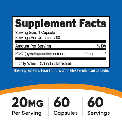 Nutricost PQQ 20mg (Pyrroloquinoline Quinone) – 60 Vegetarian Capsules, GMO-Free & Gluten-Free