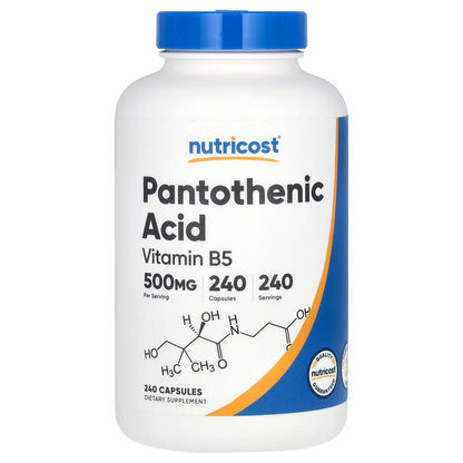 Nutricost Pantothenic Acid (Vitamin B5) 500mg – 240 Capsules, High-Potency Vitamin B5 Supplement