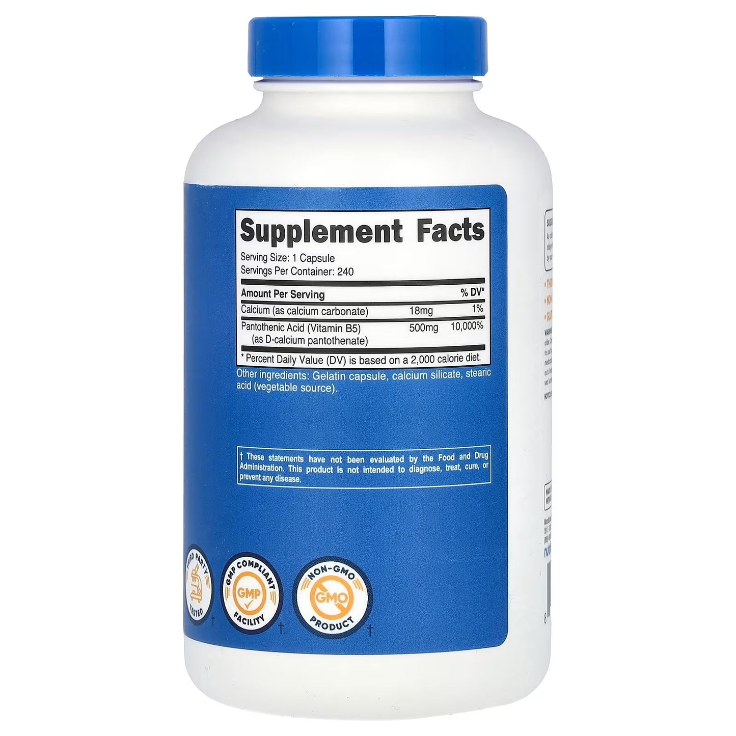 Nutricost Pantothenic Acid (Vitamin B5) 500mg – 240 Capsules, High-Potency Vitamin B5 Supplement