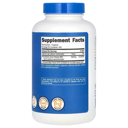 Nutricost Pantothenic Acid (Vitamin B5) 500mg – 240 Capsules, High-Potency Vitamin B5 Supplement