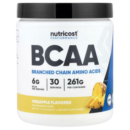 Nutricost BCAA Powder (Pineapple, 30 Servings) - Optimal 2:1:1 Ratio