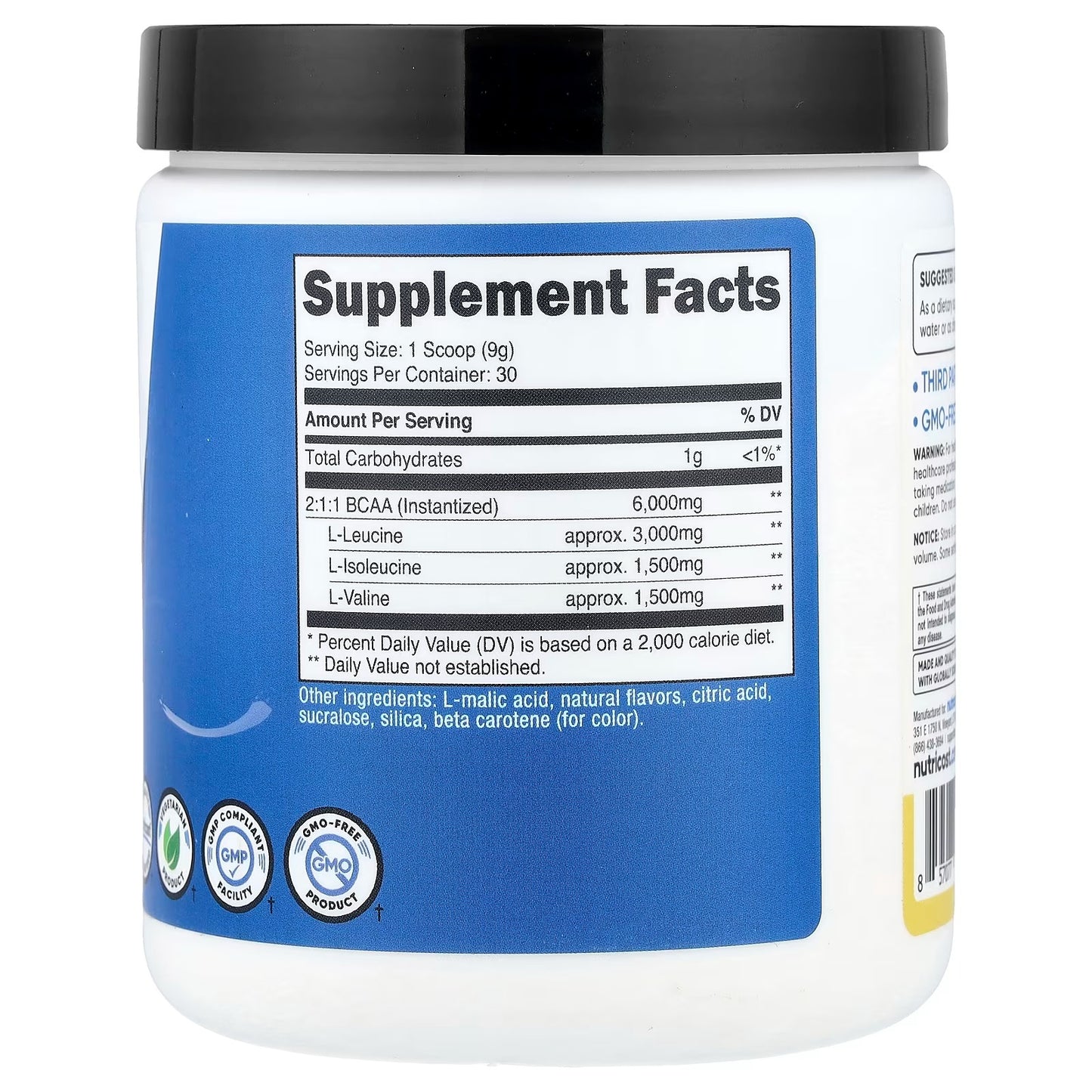 Nutricost BCAA Powder (Pineapple, 30 Servings) - Optimal 2:1:1 Ratio