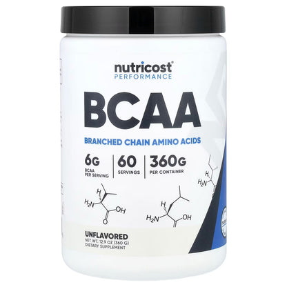 Nutricost Performance BCAA Powder 12.9 oz (360g) – Unflavored Branched-Chain Amino Acid Supplement