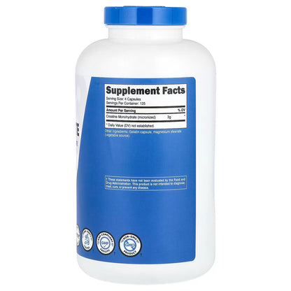 Nutricost Micronized Creatine Monohydrate 3000mg – 500 Capsules, 125 Servings, 750mg Per Capsule