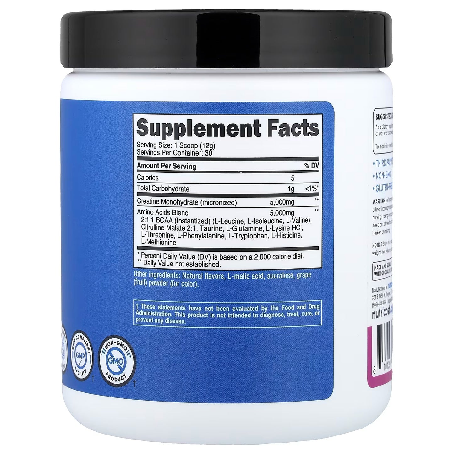 Nutricost Performance Creatine + Aminos 13.3oz (372g) – Grape Flavor, Creatine & Amino Acid Supplement