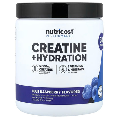 Nutricost Creatine Monohydrate + Hydration – Blue Raspberry, 30 Servings, Creatine & Hydration Supplement