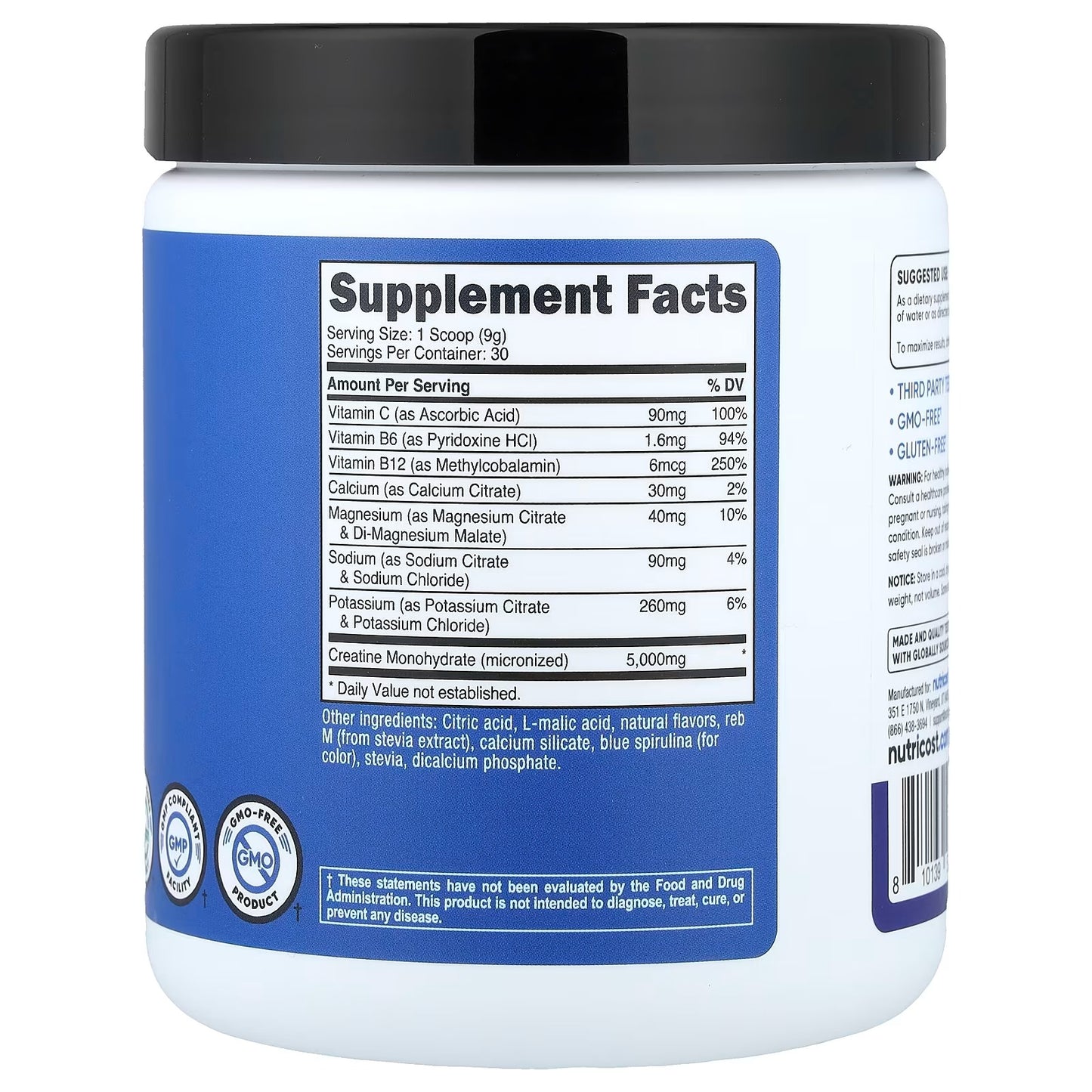 Nutricost Creatine Monohydrate + Hydration – Blue Raspberry, 30 Servings, Creatine & Hydration Supplement