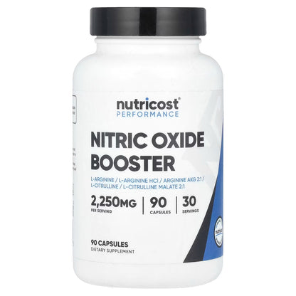 Nutricost Nitric Oxide Booster 2250mg – 180 Capsules, 750mg Per Capsule, 60 Servings, Gluten-Free & GMO-Free