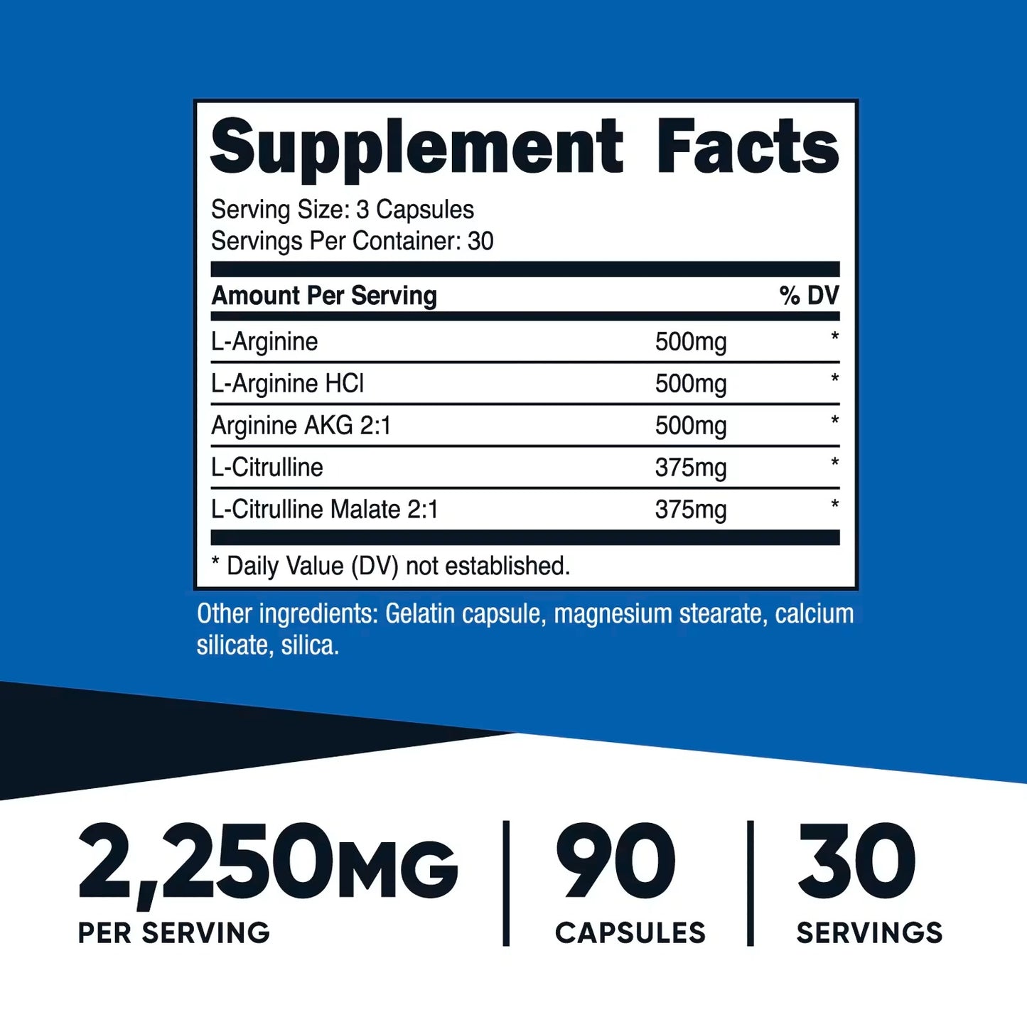 Nutricost Nitric Oxide Booster 2250mg – 180 Capsules, 750mg Per Capsule, 60 Servings, Gluten-Free & GMO-Free
