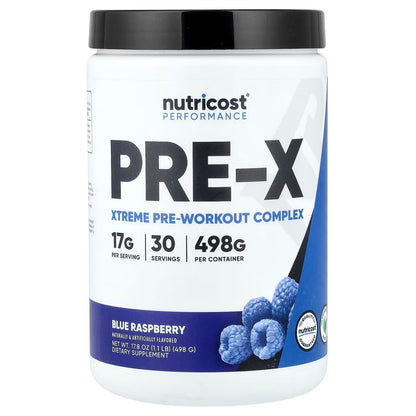 Nutricost Pre-X Xtreme Pre-Workout Powder – Blue Raspberry, 30 Servings, Advanced Workout Formul