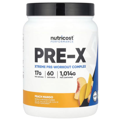 Nutricost Pre-X Extreme Pre-Workout Powder – Peach Mango, 30 Servings, Advanced Workout Formula