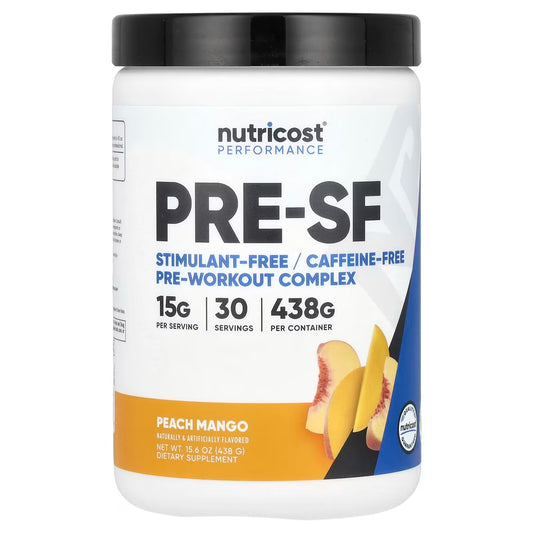 Nutricost Stim-Free Pre-Workout Peach Mango – 30 Servings, Caffeine-Free Workout Supplement