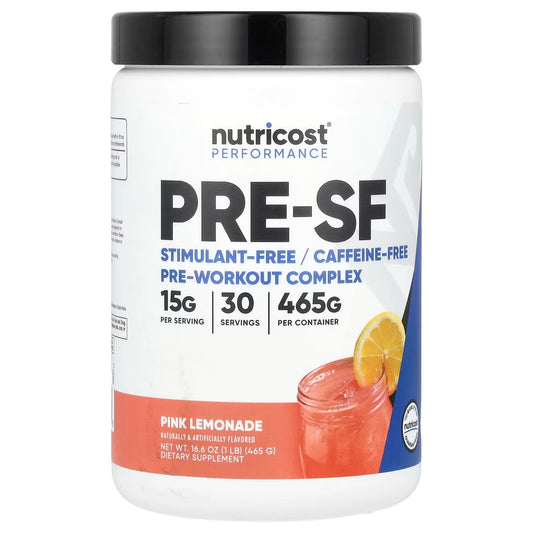Nutricost Stim-Free Pre-Workout Pink Lemonade – 30 Servings, Caffeine-Free Workout Supplement