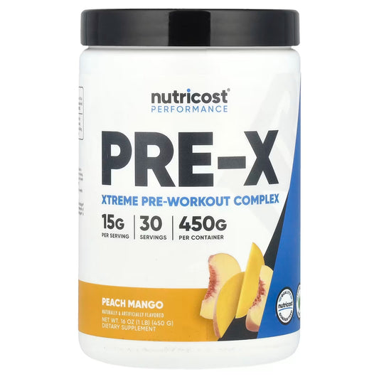 Nutricost Pre-X Extreme Pre-Workout Powder – Peach Mango, 30 Servings, Advanced Workout Formula