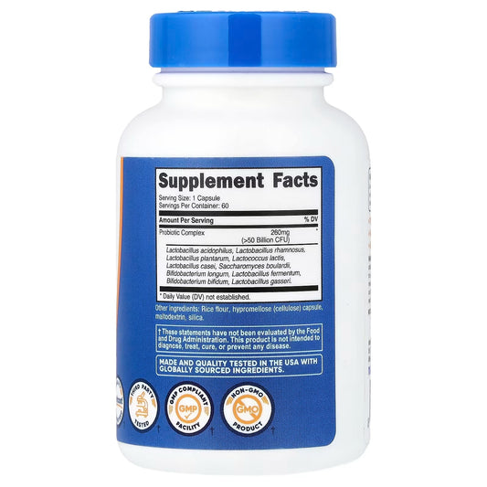 Nutricost Probiotic Complex 50 Billion CFU – 60 Vegetarian Capsules for Men & Women, Gluten-Free & GMO-Free
