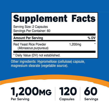 Nutricost Red Yeast Rice 1200mg – 120 Vegetarian Capsules, 60 Servings, Gluten-Free & GMO-Free