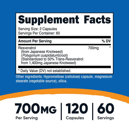 Nutricost Resveratrol 700mg – 120 Vegan Capsules, Gluten-Free & Non-GMO Antioxidant Supplement