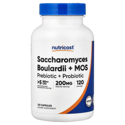 Nutricost Saccharomyces Boulardii + MOS Probiotic – 5+ Billion CFU, 120 Capsules