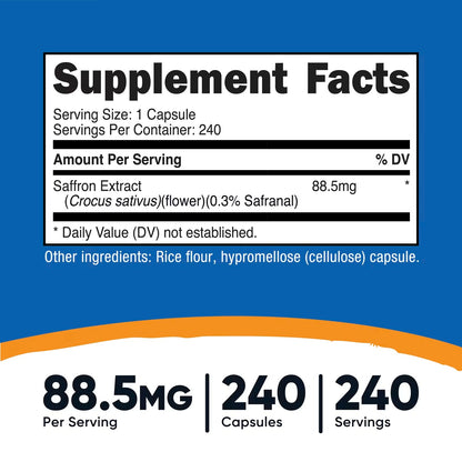 Nutricost Saffron Extract 88.5mg – 240 Capsules | Gluten-Free, GMO-Free Veggie Caps