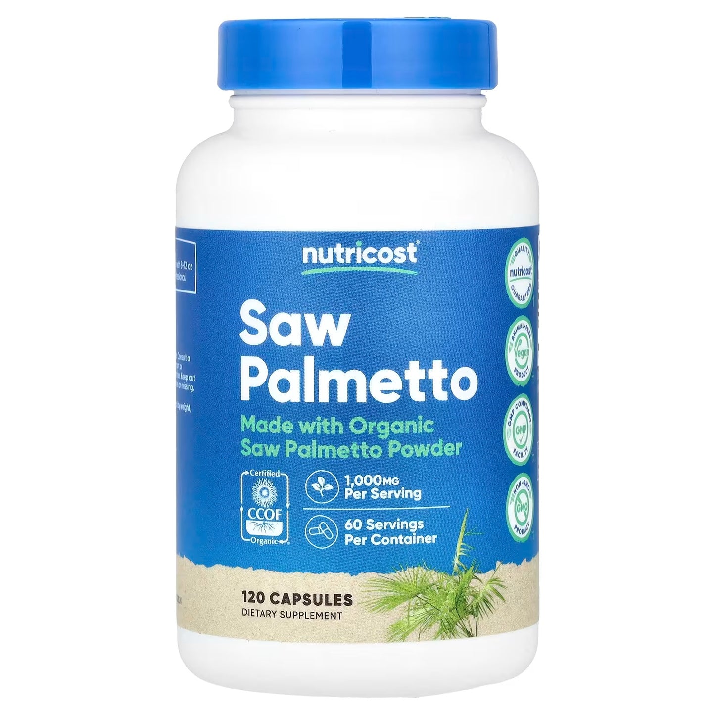 tricost Organic Saw Palmetto 1000mg – 120 Capsules, 60 Servings, CCOF Certified Organic