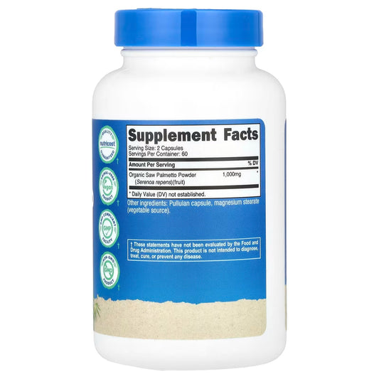 tricost Organic Saw Palmetto 1000mg – 120 Capsules, 60 Servings, CCOF Certified Organic