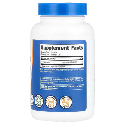Nutricost Serrapeptase 40,000 SPU – 120 Capsules, Gluten-Free & GMO-Free Enzyme Supplement