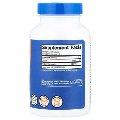 Nutricost Sodium Bicarbonate 2500mg – 120 Vegan Capsules, 60 Servings, Electrolyte Supplement