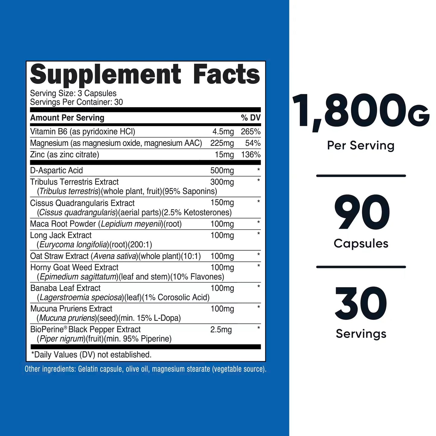 Nutricost Testosterone Support Complex 1800mg – 90 Capsules, Men's Performance & Wellness Supplement