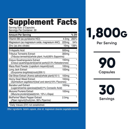 Nutricost Testosterone Support Complex 1800mg – 90 Capsules, Men's Performance & Wellness Supplement